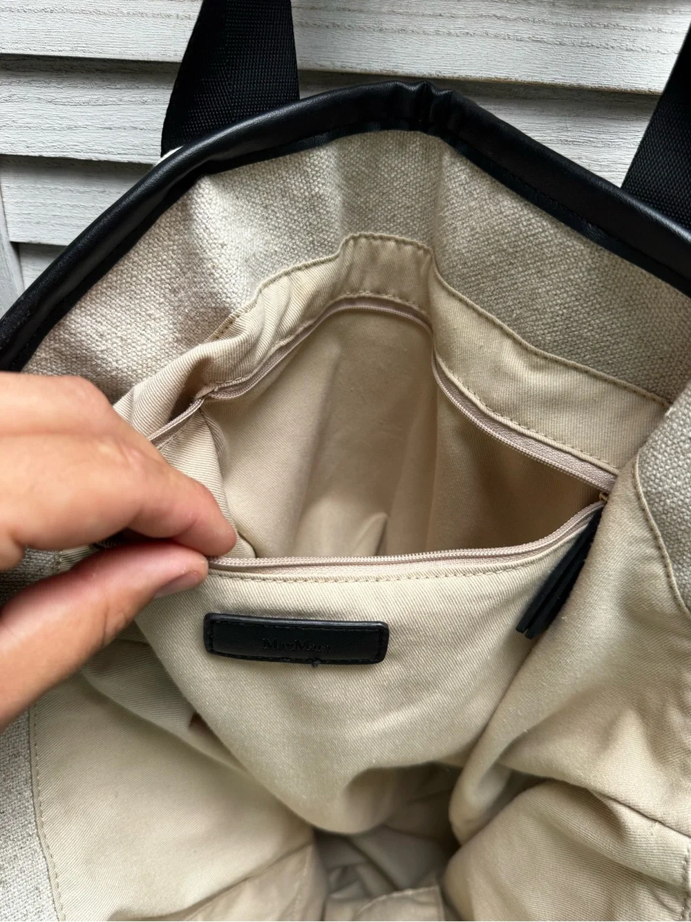 Max Mara Canvas Tote Bag Beige & Black – Large
